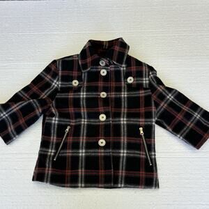 Woman's APOLLO Outerwear Shoulder Pads Black and Red Plaid Wool Jacket Sz Small